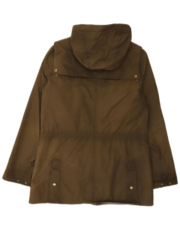 Barbour Womens Hooded Waxed Cotton Jacket UK 12 Medium Khaki