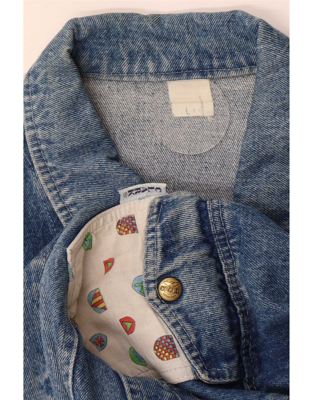 CLARK Mens Denim Jacket UK 40 Large Blue Patchwork