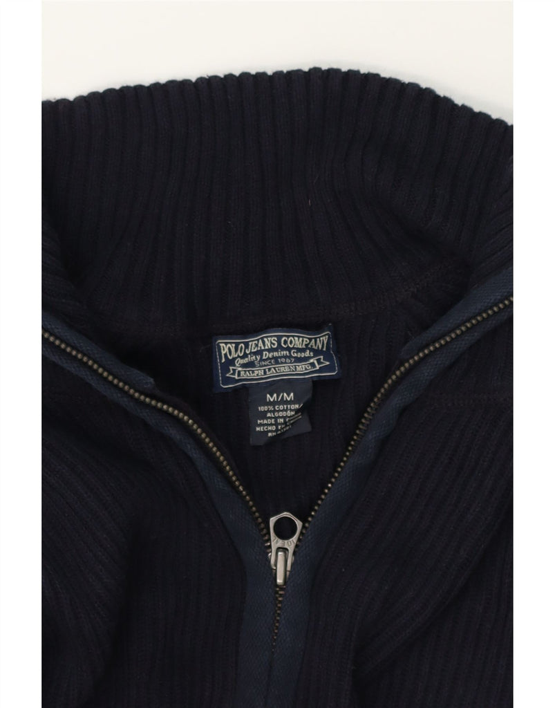 RALPH LAUREN Mens Zip Neck Jumper Sweater Medium Navy Blue Cotton Vintage Ralph Lauren and Second-Hand Ralph Lauren from Messina Hembry 