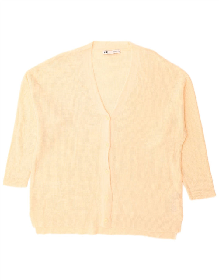 Zara Womens Oversized Cardigan Sweater UK 10 Small Beige Acrylic