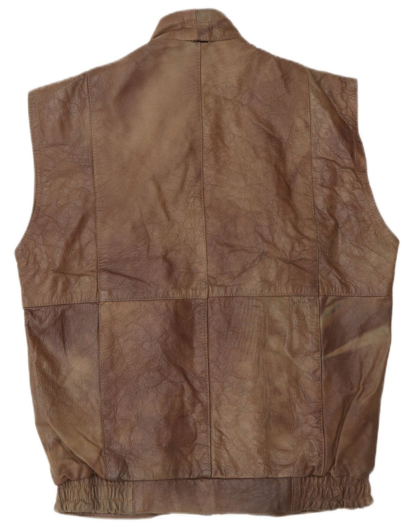 VINTAGE Mens Leather Gilet UK 38 Medium Brown
