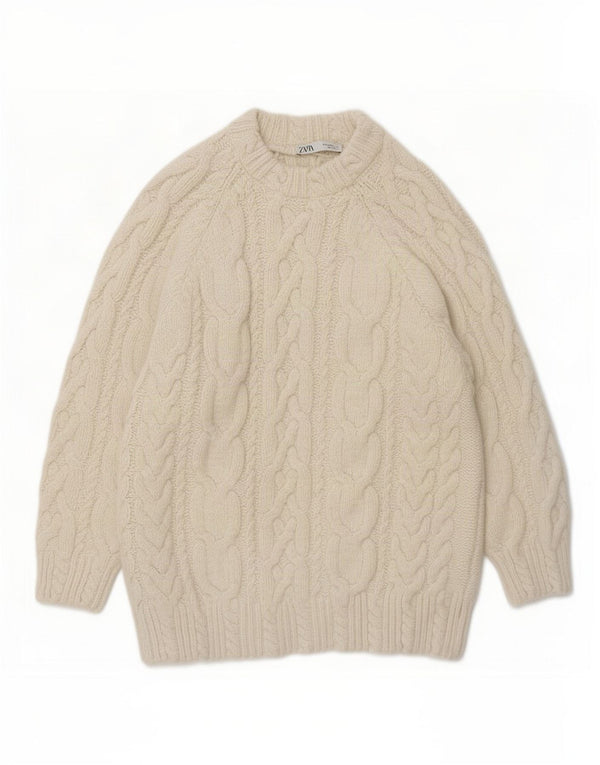 Zara Womens Loose Fit Crew Neck Jumper Sweater UK 14 Medium Off White