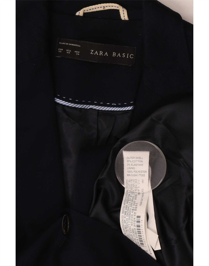 Zara Womens 1 Button Blazer Jacket UK 6 XS Navy Blue Cotton