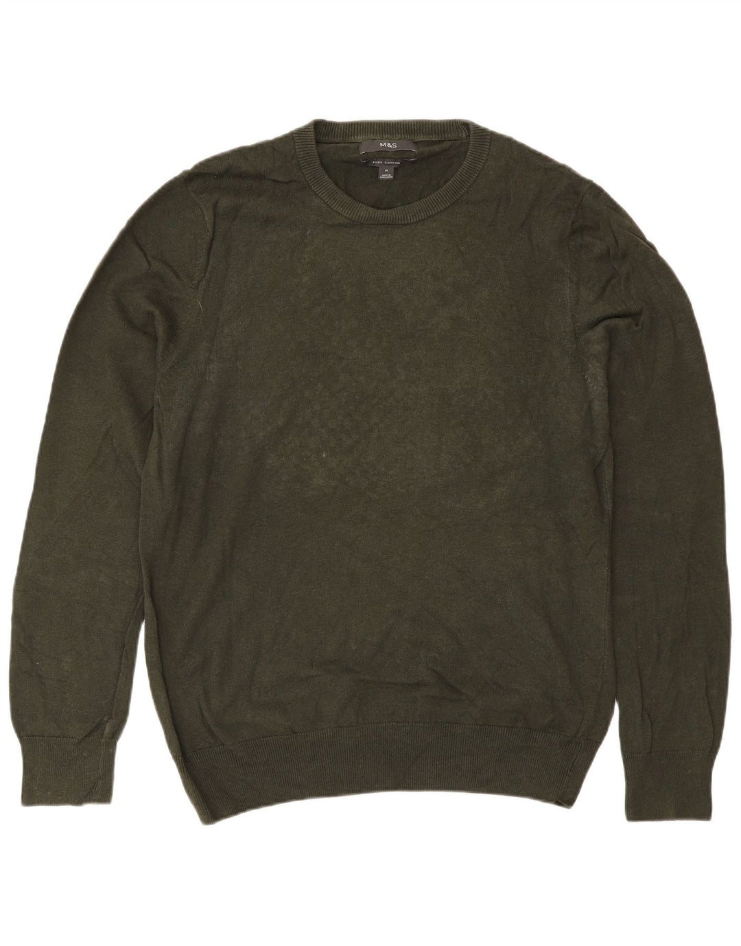 Marks & Spencer Mens Crew Neck Jumper Sweater Medium Khaki Cotton