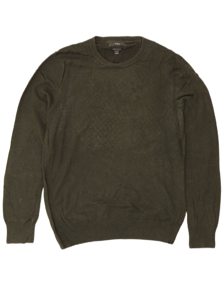 Marks & Spencer Mens Crew Neck Jumper Sweater Medium Khaki Cotton