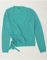 BENETTON Womens Wrap Cardigan Sweater UK 10 Small Blue Wool