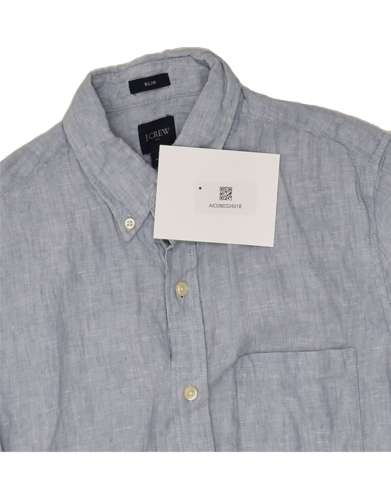 J. CREW Mens Slim Short Sleeve Shirt Small Blue Linen | Vintage J. Crew | Thrift | Second-Hand J. Crew | Used Clothing | Messina Hembry 