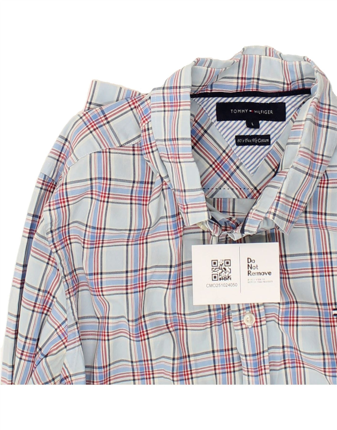 TOMMY HILFIGER Mens Shirt Large Blue Check Cotton Vintage Tommy Hilfiger and Second-Hand Tommy Hilfiger from Messina Hembry 