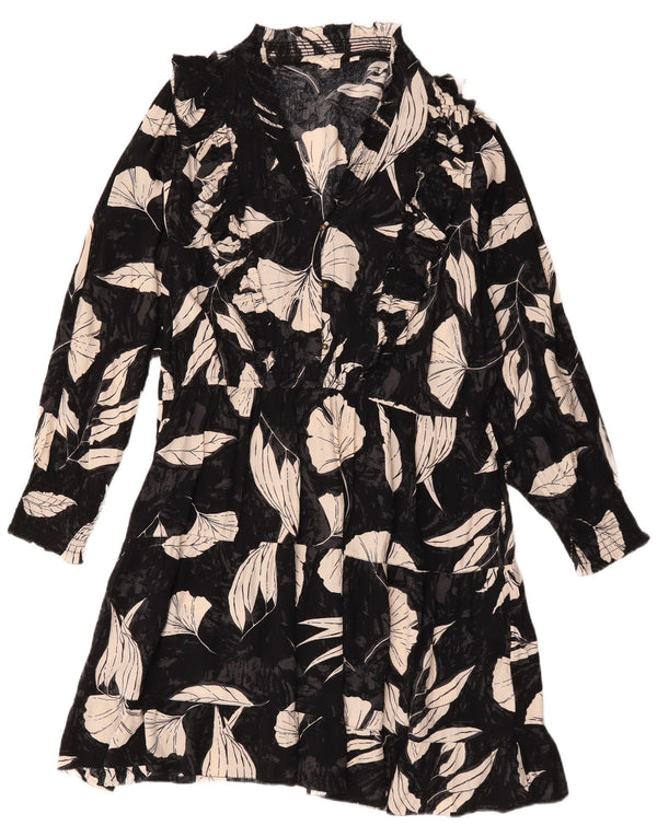 Fat Face Womens Long Sleeve A-Line Dress UK 18 XL Black Floral Viscose