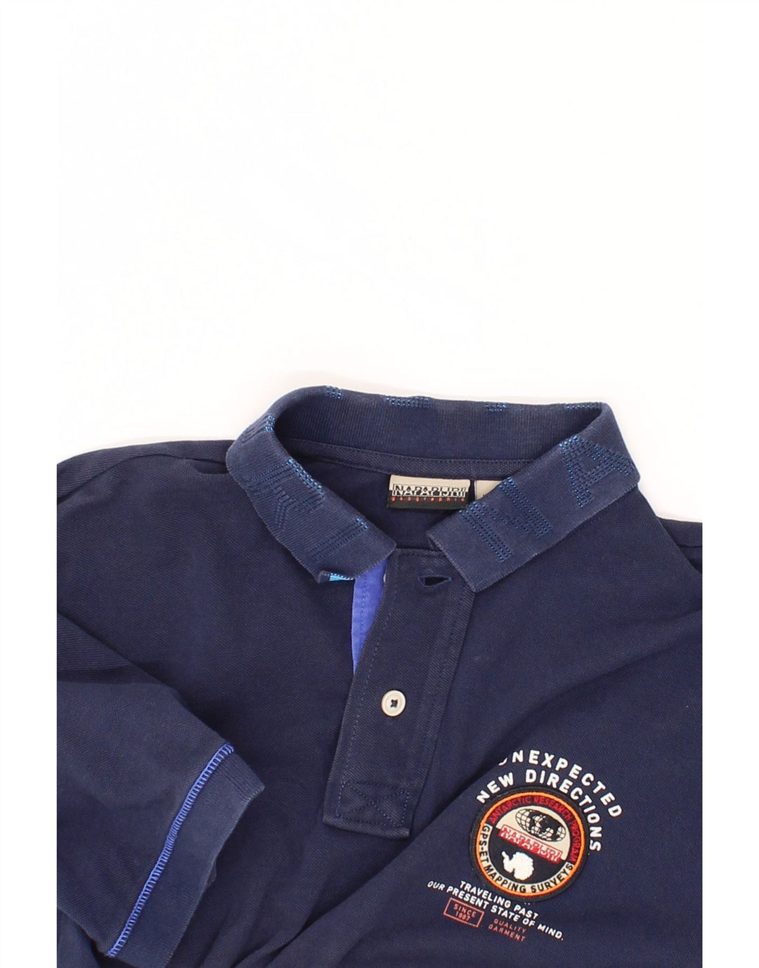 NAPAPIJRI Mens Graphic Polo Shirt Medium Navy Blue Cotton Vintage Napapijri and Second-Hand Napapijri from Messina Hembry 
