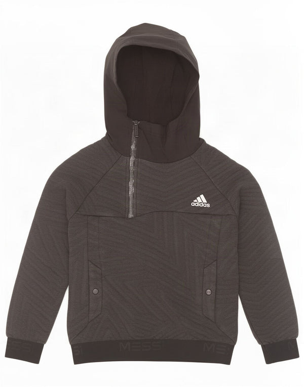 Adidas Boys MESSI Graphic Zip Neck Hoodie Jumper 9-10 Years Black Cotton