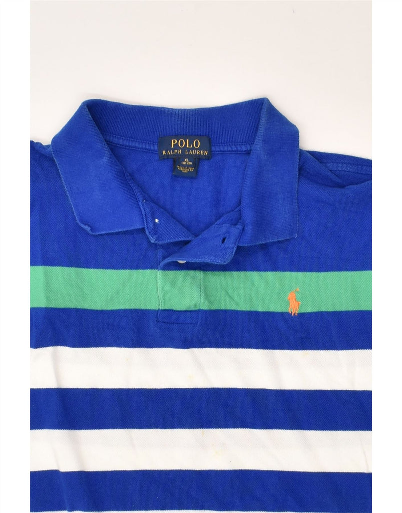 POLO RALPH LAUREN Boys Polo Shirt 15-16 Years XL Blue Striped Cotton | Vintage Polo Ralph Lauren | Thrift | Second-Hand Polo Ralph Lauren | Used Clothing | Messina Hembry 