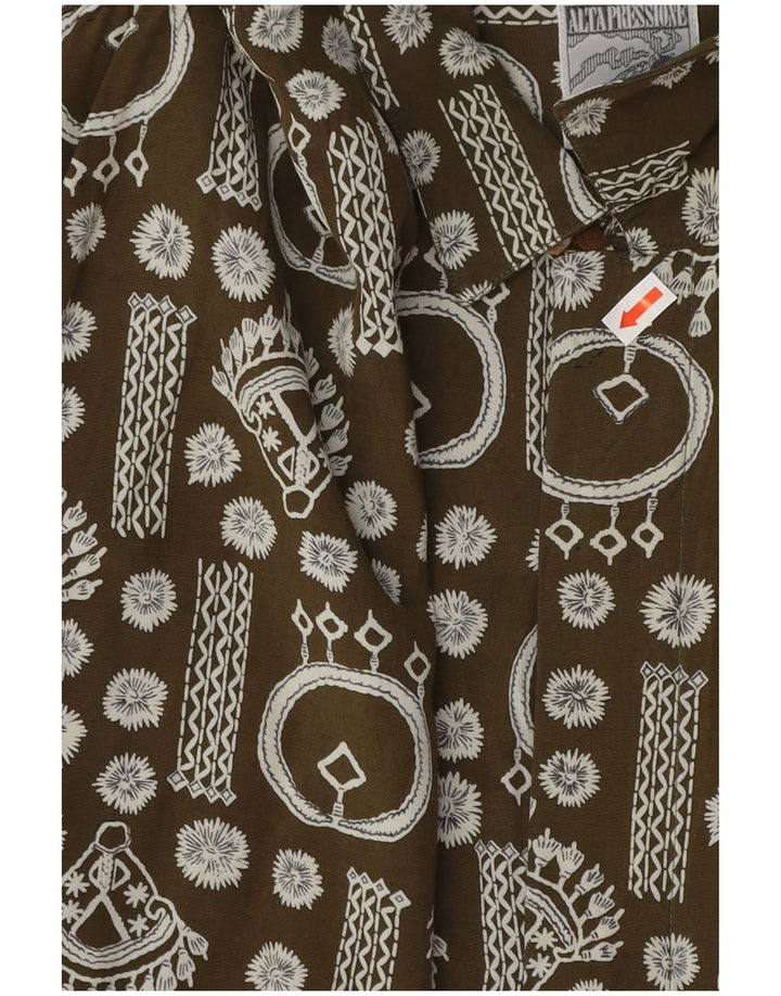 Vintage Mens Abstract Pattern Short Sleeve Shirt XL Khaki