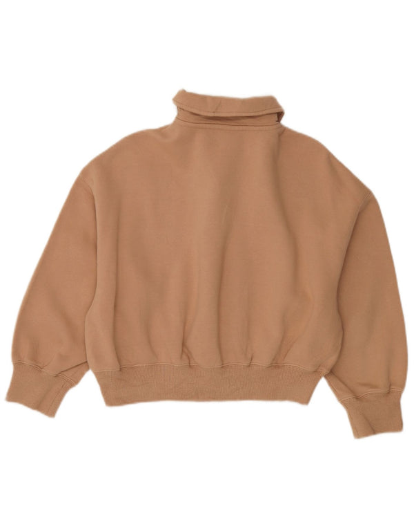 Nike Womens Oversized 3/4 Sleeve Polo Neck Sweatshirt Jumper UK 6 XS Beige