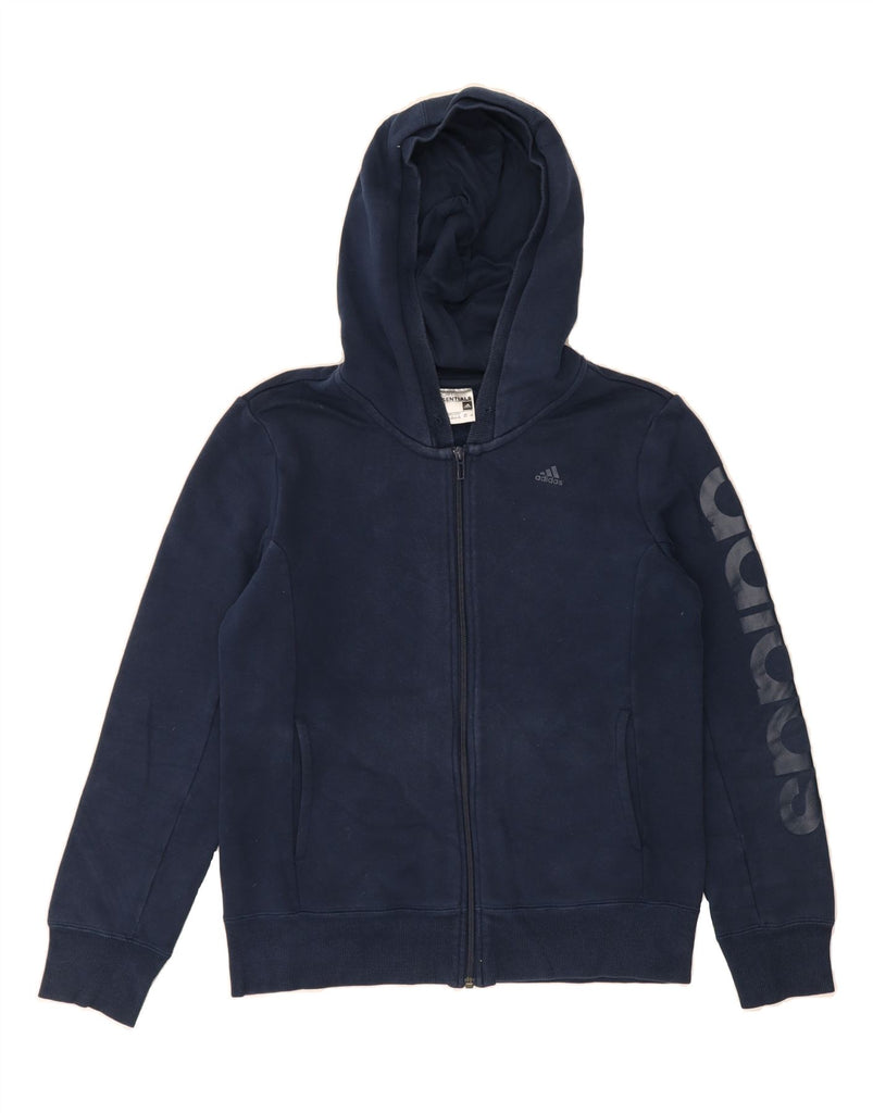ADIDAS Womens Graphic Zip Hoodie Sweater UK 12/14 Medium Navy Blue Cotton Vintage Adidas and Second-Hand Adidas from Messina Hembry 