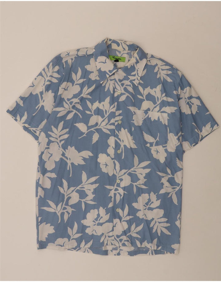 TIPO' S Mens Short Sleeve Shirt XL Blue Floral Cotton