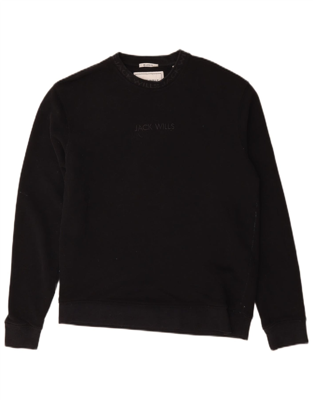 Jack Wills Mens Graphic Relaxed Fit Sweatshirt Jumper Small Black Cotton
