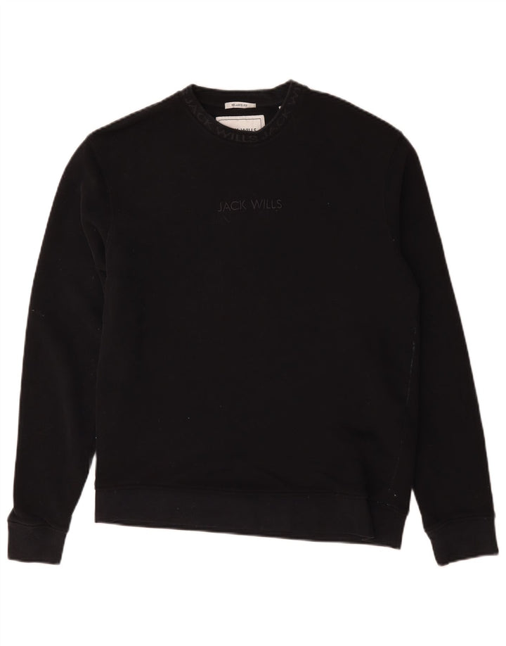 Jack Wills Mens Graphic Relaxed Fit Sweatshirt Jumper Small Black Cotton