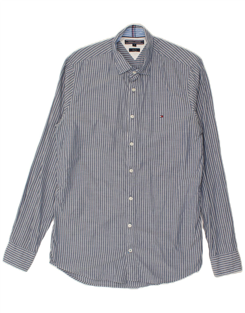 TOMMY HILFIGER Mens Slim Fit Shirt Medium Blue Pinstripe Cotton | Vintage Tommy Hilfiger | Thrift | Second-Hand Tommy Hilfiger | Used Clothing | Messina Hembry 