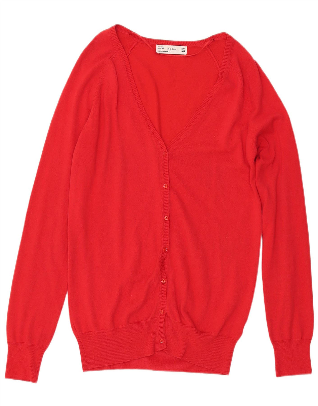 Zara Womens Cardigan Sweater UK 16 Large Red Cotton
