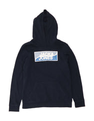 JACK & JONES Boys Graphic Hoodie Jumper 15-16 Years Navy Blue Cotton