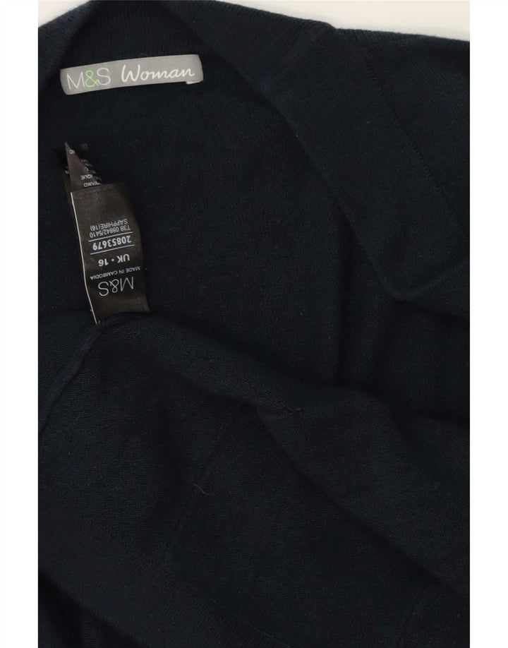 Marks & Spencer Womens Longline Open Cardigan Sweater UK 16 Large Navy Blue