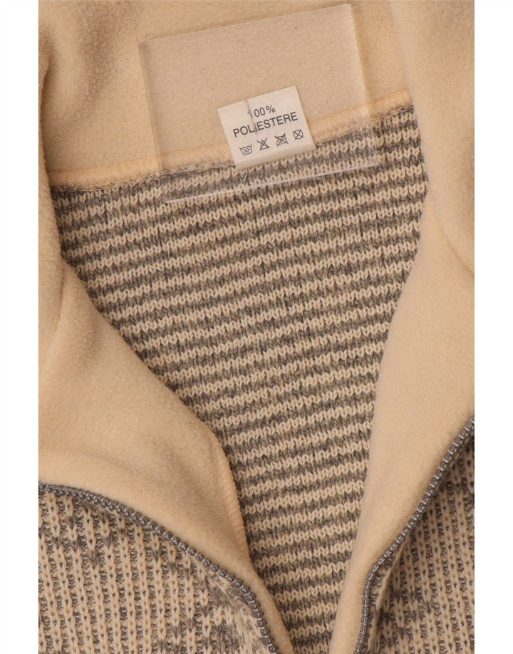 Vintage Mens Zip Neck Fleece Jumper Large Beige Fair Isle Polyester