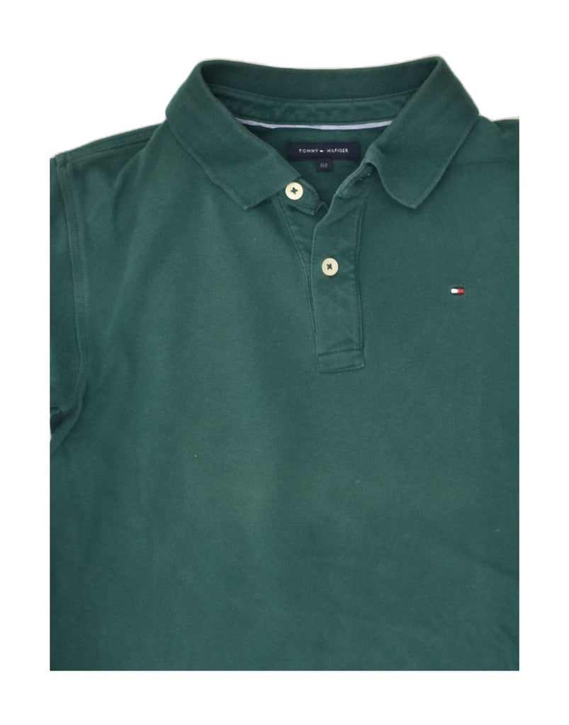 TOMMY HILFIGER Boys Long Sleeve Polo Shirt 11-12 Years Green Cotton | Vintage Tommy Hilfiger | Thrift | Second-Hand Tommy Hilfiger | Used Clothing | Messina Hembry 