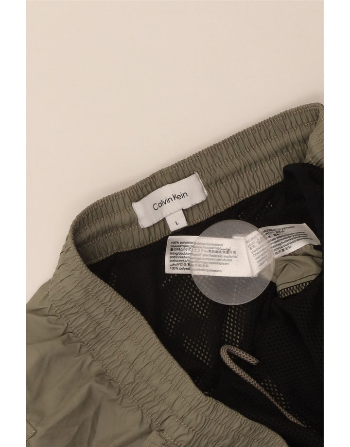 Calvin Klein Mens Graphic Swimming Shorts Large Khaki Colourblock