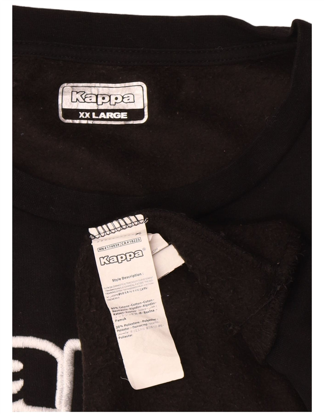 Kappa Mens Graphic Sweatshirt Jumper 2XL Black Cotton