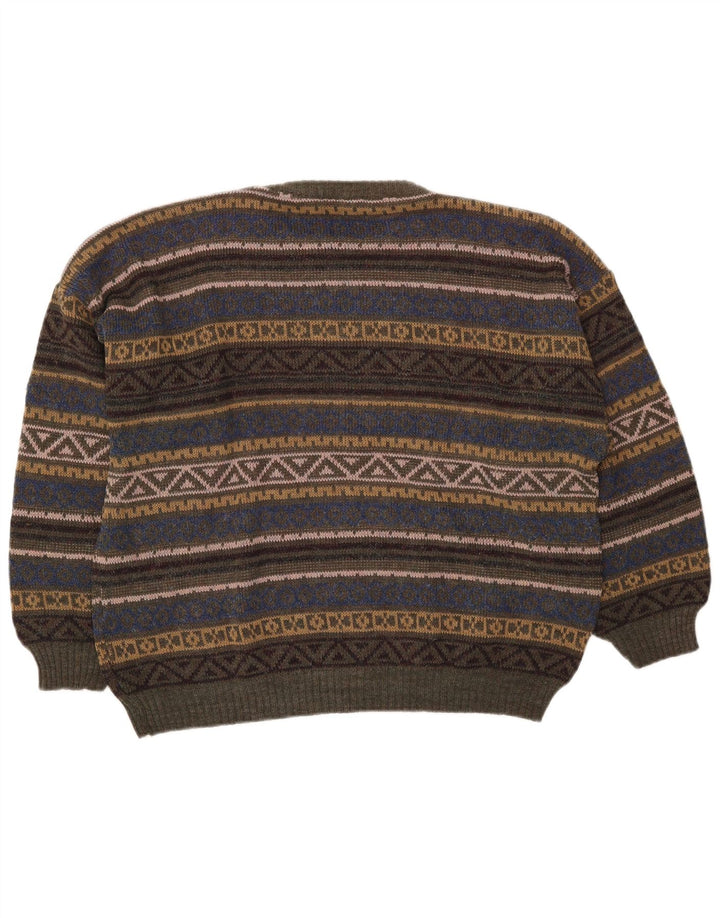 Vintage Mens Crew Neck Jumper Sweater Medium Multicoloured Fair Isle