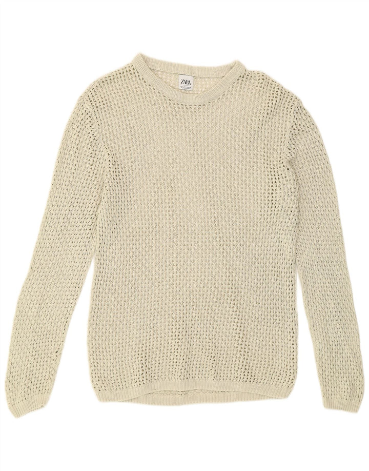Zara Mens See Through Crew Neck Jumper Sweater Large Beige
