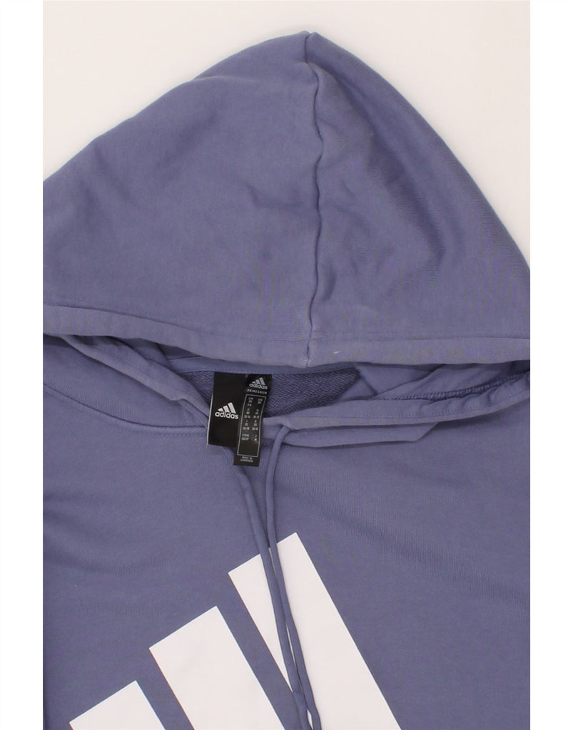 ADIDAS Womens Oversized Graphic Hoodie Jumper UK 4/6 XS Blue Cotton Vintage Adidas and Second-Hand Adidas from Messina Hembry 