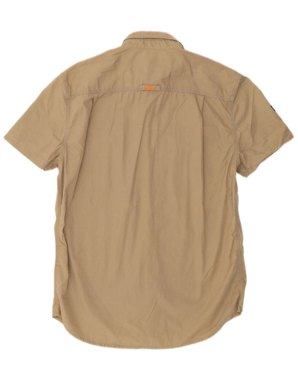 Superdry Mens Short Sleeve Regular Fit Shirt Large Beige Cotton