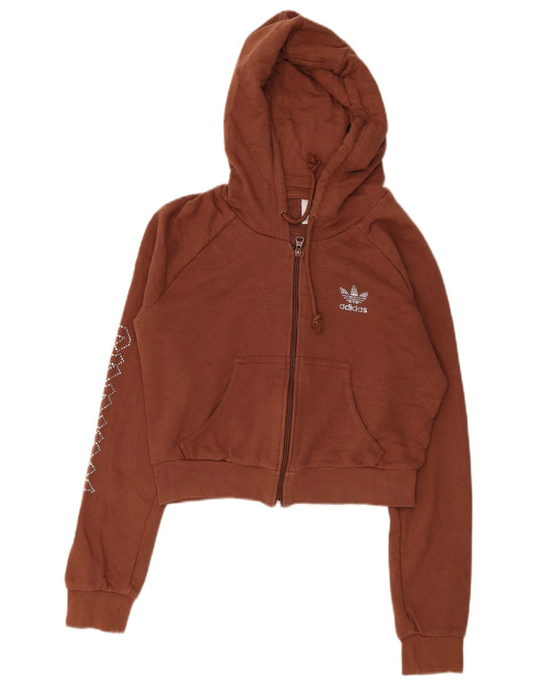 Adidas Womens Graphic Zip Hoodie Sweater UK 12 Medium Brown Cotton