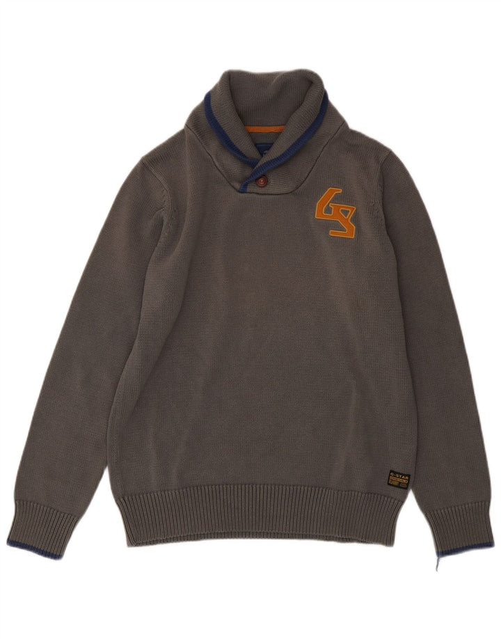 G-Star Mens Shawl Neck Jumper Sweater XL Grey Cotton