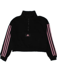 ADIDAS Girls Crop Sweatshirt Jumper 9-10 Years Black Cotton