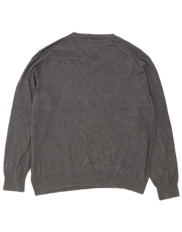 Tommy Hilfiger Mens V-Neck Jumper Sweater Large Grey Cotton