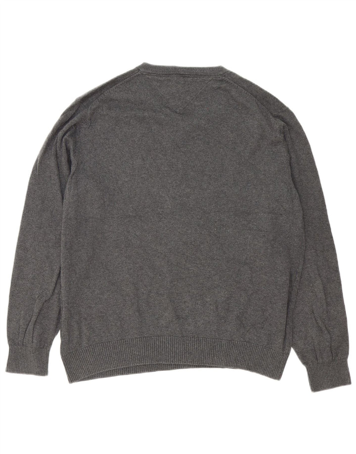 Tommy Hilfiger Mens V-Neck Jumper Sweater Large Grey Cotton