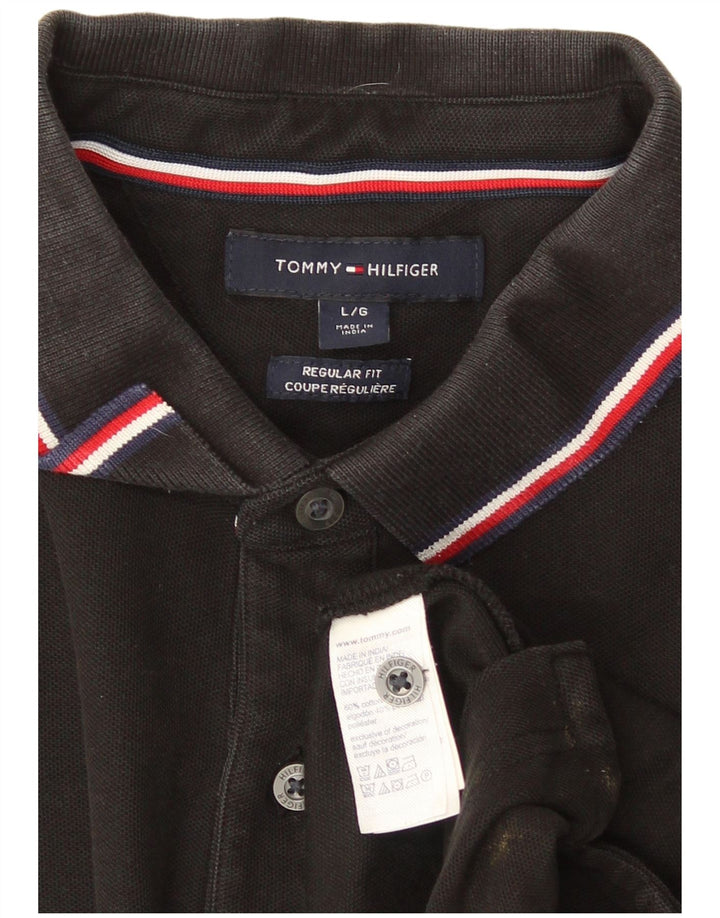 Tommy Hilfiger Mens Regular Fit Polo Shirt Large Black Cotton