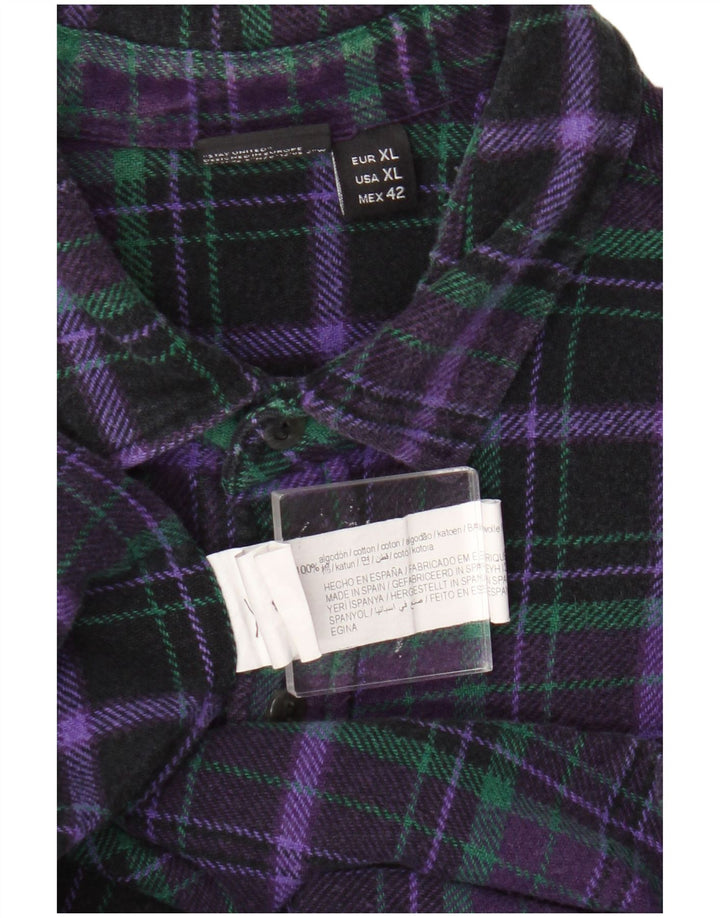 Pull & Bear Mens Flannel Shirt XL Purple Check Cotton