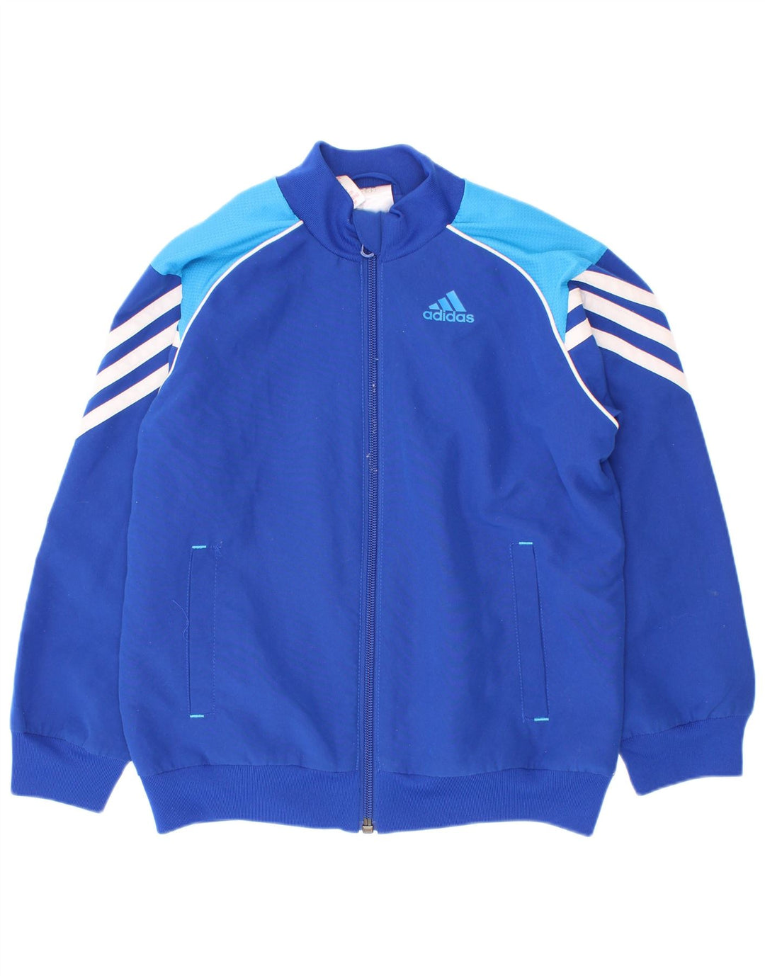 Adidas Boys Tracksuit Top Jacket 7-8 Years Blue Colourblock Polyester