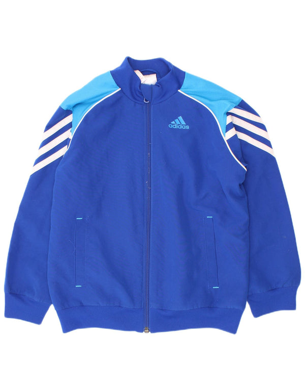 Adidas Boys Tracksuit Top Jacket 7-8 Years Blue Colourblock Polyester