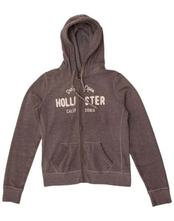 Hollister Womens Graphic Zip Hoodie Sweater UK 14 Medium Grey Flecked