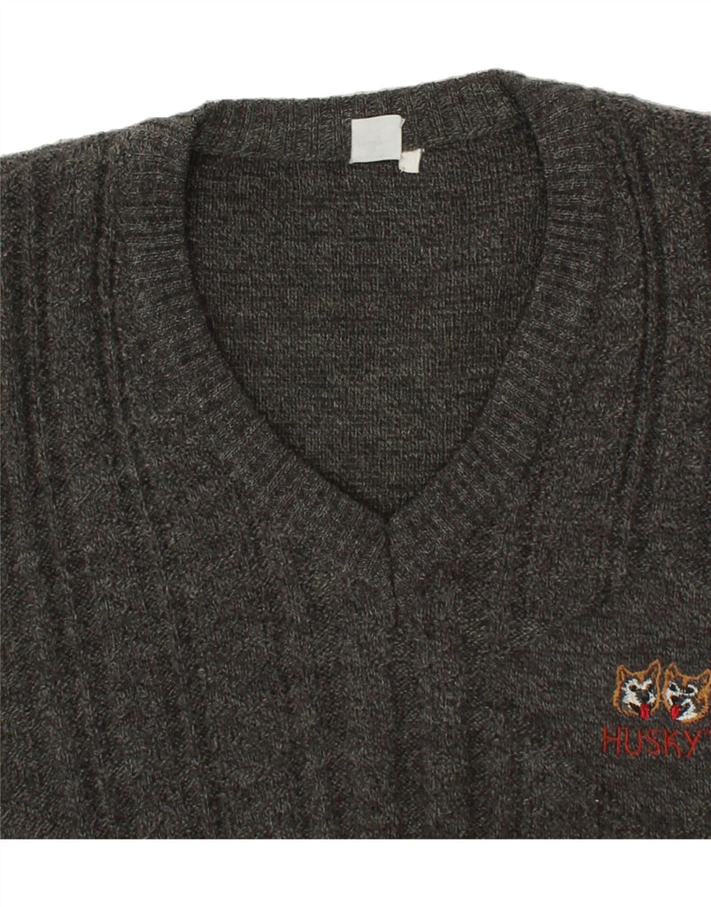 HUSKY Mens V-Neck Jumper Sweater IT 50 Medium Grey Acrylic Vintage Husky and Second-Hand Husky from Messina Hembry 