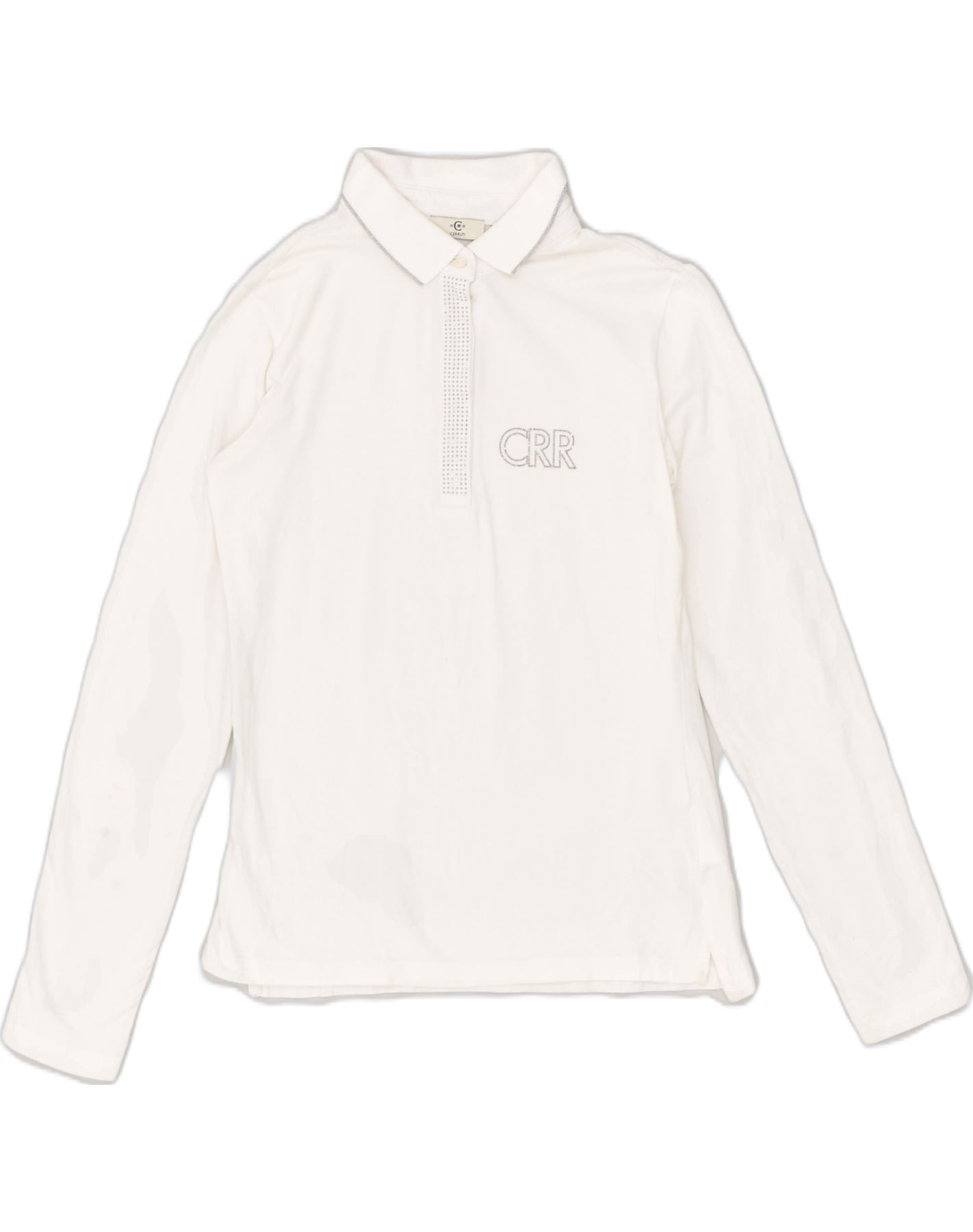 CERRUTI 1881 Womens Long Sleeve Polo Shirt UK 6 XS White Cotton