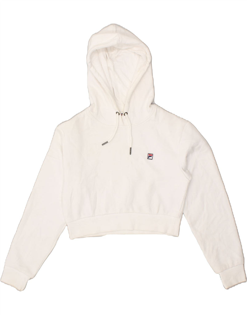 FILA Womens Crop Hoodie Jumper UK 2 2XS White Cotton | Vintage Fila | Thrift | Second-Hand Fila | Used Clothing | Messina Hembry 