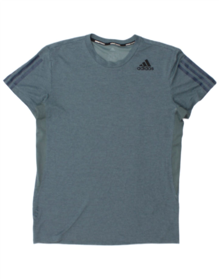 ADIDAS Mens T-Shirt Top Medium Blue Colourblock Polyester