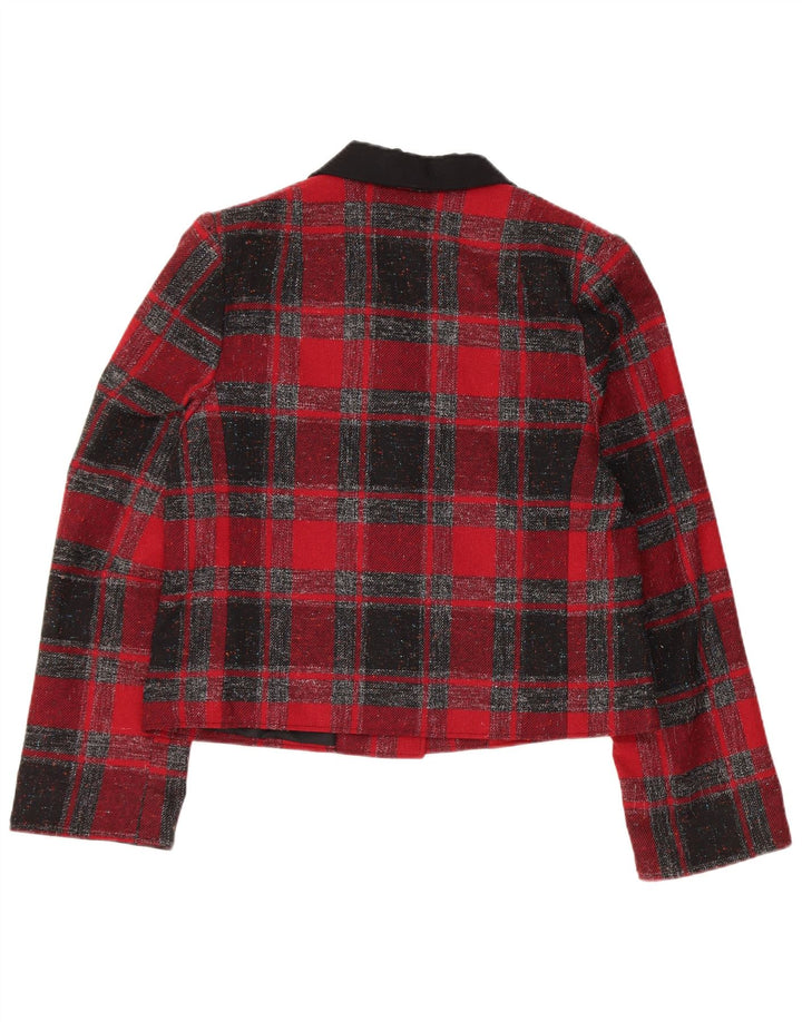 VINTAGE Womens Crop 1 Button Blazer Jacket EU 40 Medium Red Check Wool
