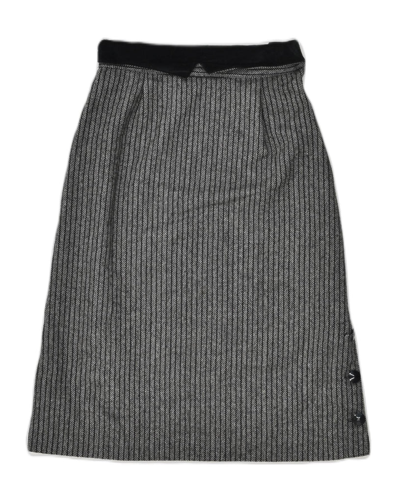 VINTAGE Womens High Waist A-Line Skirt IT 42 Medium W24 Grey Herringbone | Vintage Vintage | Thrift | Second-Hand Vintage | Used Clothing | Messina Hembry 